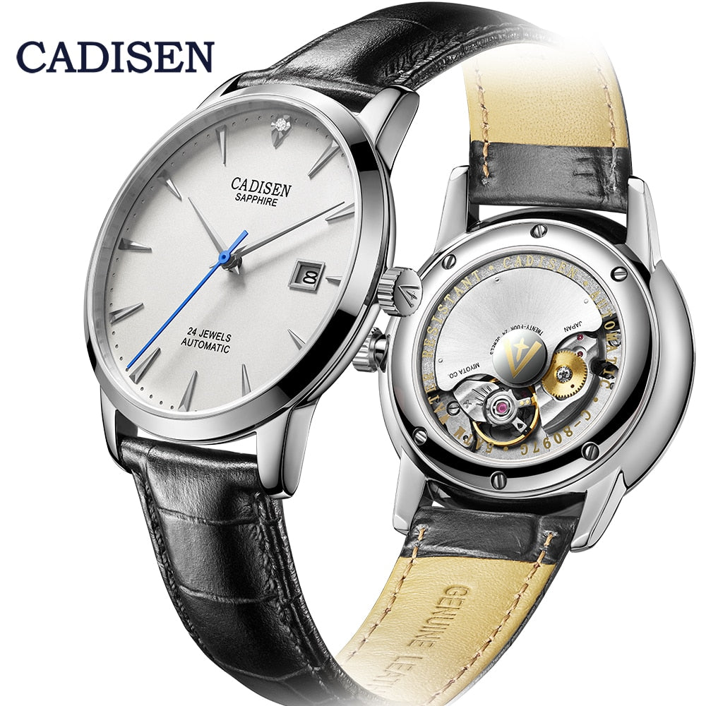 CADISEN Men Watches Automatic Mechanical Wrist Watch MIYOTA 9015 Top Brand Luxury Real Diamond Watch Curved Sapphire Glass Clock