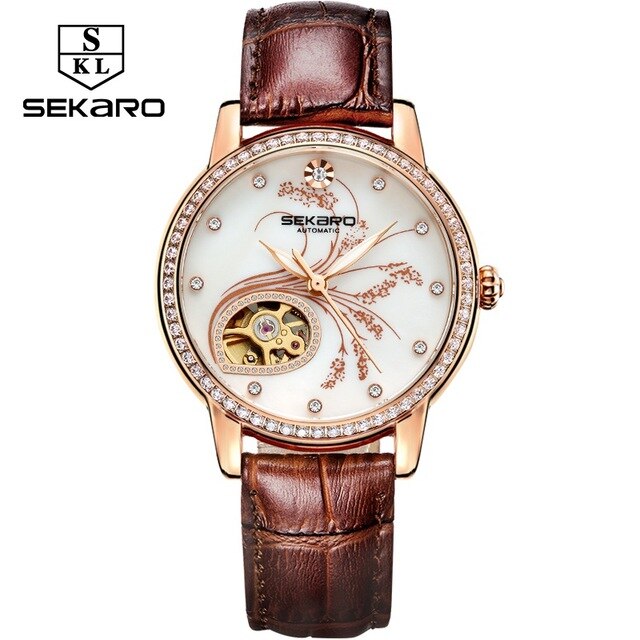 SEKARO New Fashion Automatic Mechanical Women's Watch Luxury Brand Trend Casual Diamond Ring High Quality Design Women's Watch