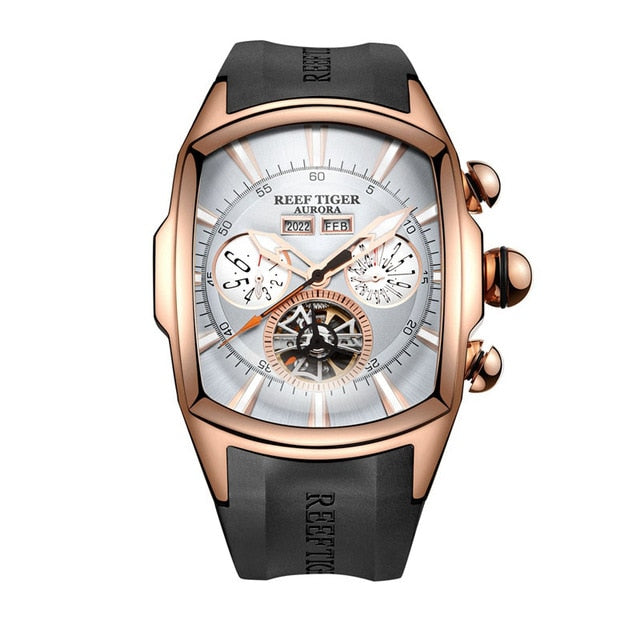 Reef Tiger/RT Top Brand Luxury Big Watch for Men Blue Dial Mechanical Tourbillon Sport Watches Relogio Masculino RGA3069