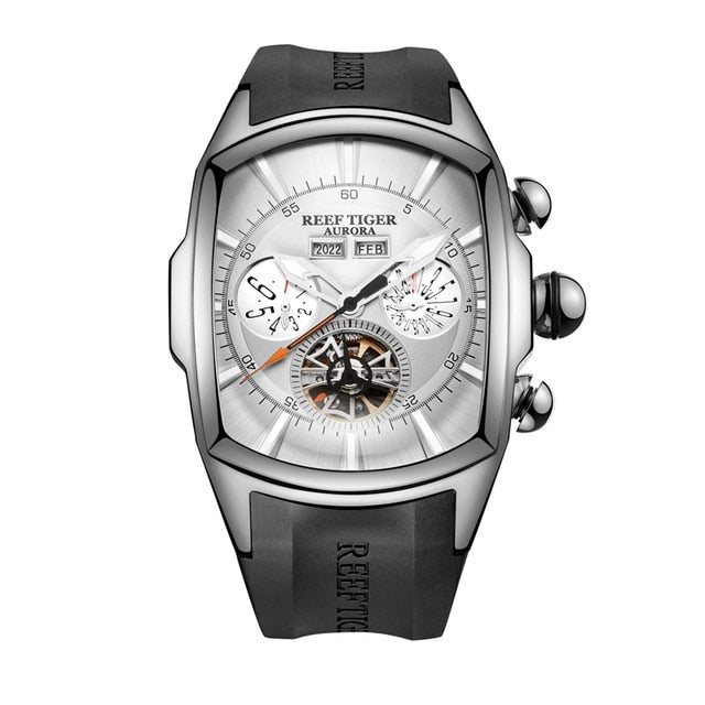 Reef Tiger/RT Top Brand Luxury Big Watch for Men Blue Dial Mechanical Tourbillon Sport Watches Relogio Masculino RGA3069
