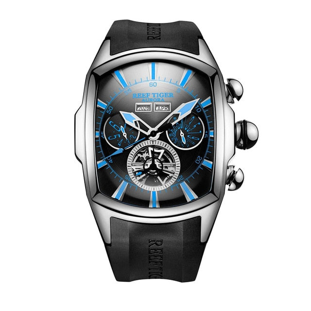 Reef Tiger/RT Big Sport Watch Men Luminous Analog Tourbillon Watches Top Brand Blue Rose Gold Watch  relogio masculino RGA3069