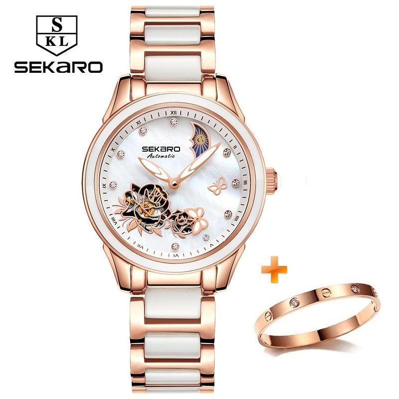 Sekaro 2020 Ceramic Women Watch Butterfly Design Ladies Mechanical Automatic Watches Luxury Brand Sapphire Crystal Women's Watch