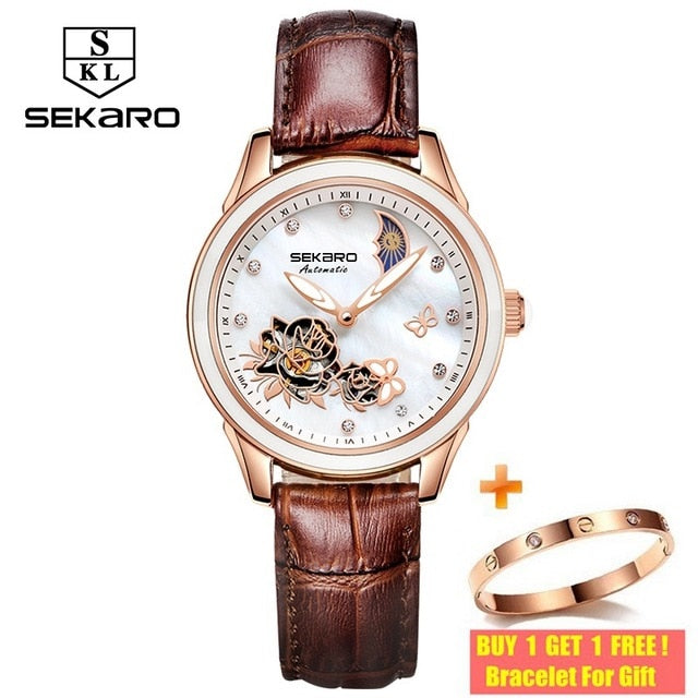 Sekaro 2020 Ceramic Women Watch Butterfly Design Ladies Mechanical Automatic Watches Luxury Brand Sapphire Crystal Women's Watch