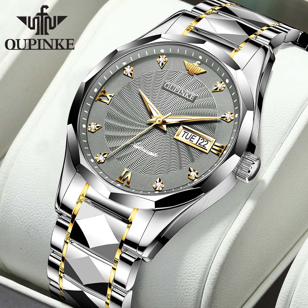 OUPINKE Men Automatic Mechanical Watch Top Brand Luxury Sapphire Glass Tungsten Steel Date Luminous Waterproof Wrist Watch