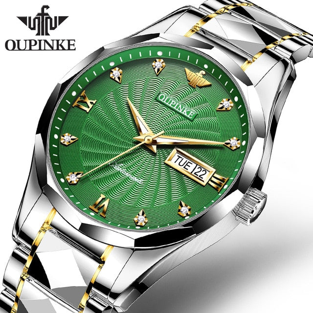 OUPINKE Men Automatic Mechanical Watch Top Brand Luxury Sapphire Glass Tungsten Steel Date Luminous Waterproof Wrist Watch