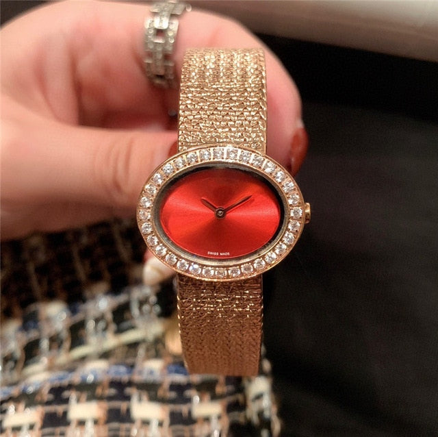brand P woman quartz watch stainless steel watch with gems oval dial palte luxury atmosphere best gift for female