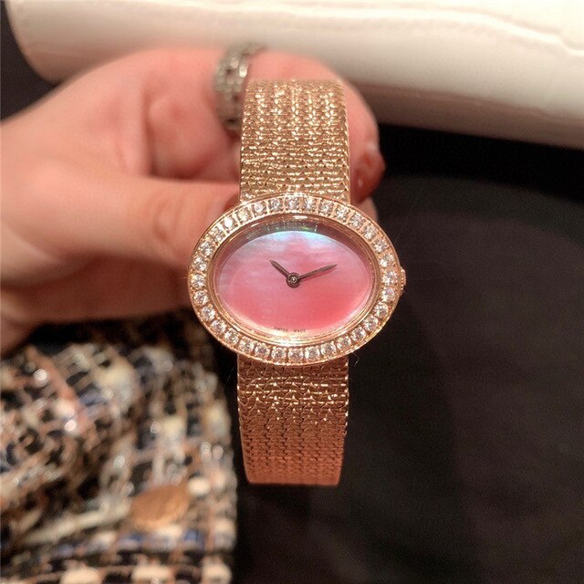 brand P woman quartz watch stainless steel watch with gems oval dial palte luxury atmosphere best gift for female