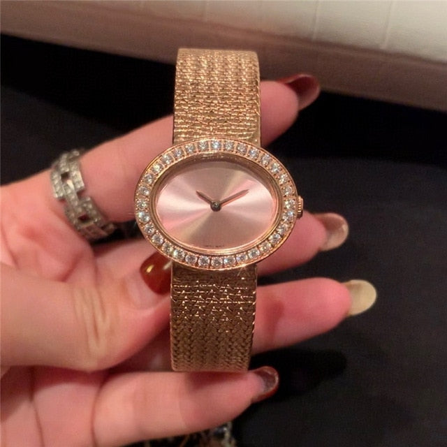 brand P woman quartz watch stainless steel watch with gems oval dial palte luxury atmosphere best gift for female