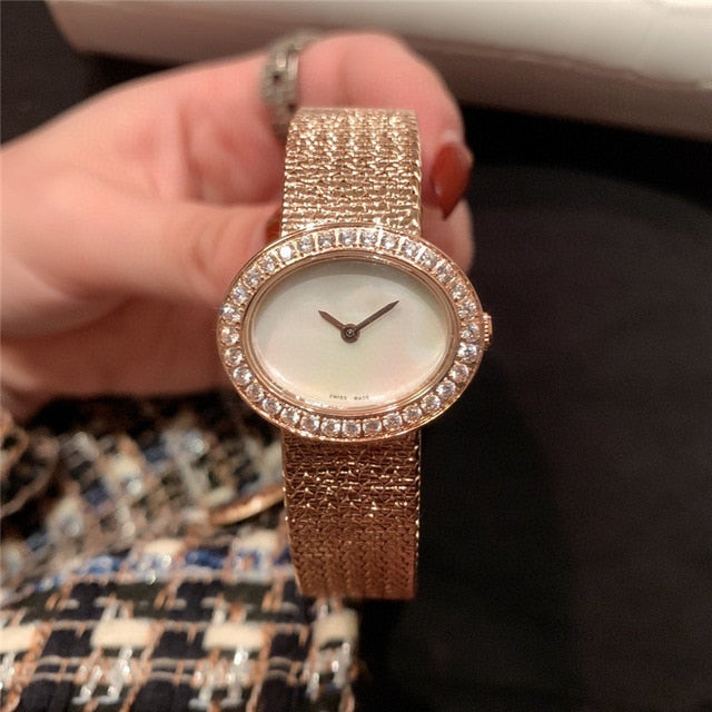 brand P woman quartz watch stainless steel watch with gems oval dial palte luxury atmosphere best gift for female