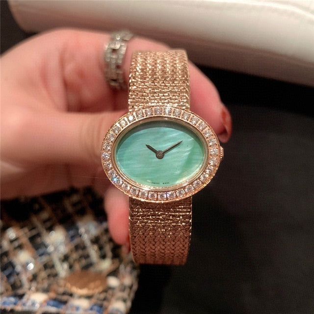 brand P woman quartz watch stainless steel watch with gems oval dial palte luxury atmosphere best gift for female