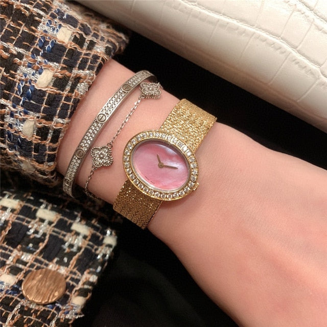 brand P woman quartz watch stainless steel watch with gems oval dial palte luxury atmosphere best gift for female