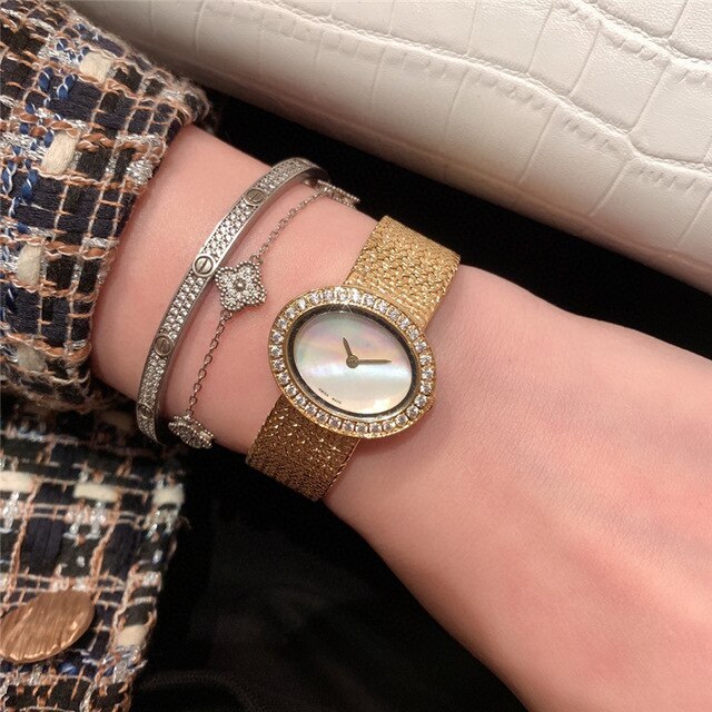 brand P woman quartz watch stainless steel watch with gems oval dial palte luxury atmosphere best gift for female