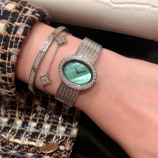 brand P woman quartz watch stainless steel watch with gems oval dial palte luxury atmosphere best gift for female