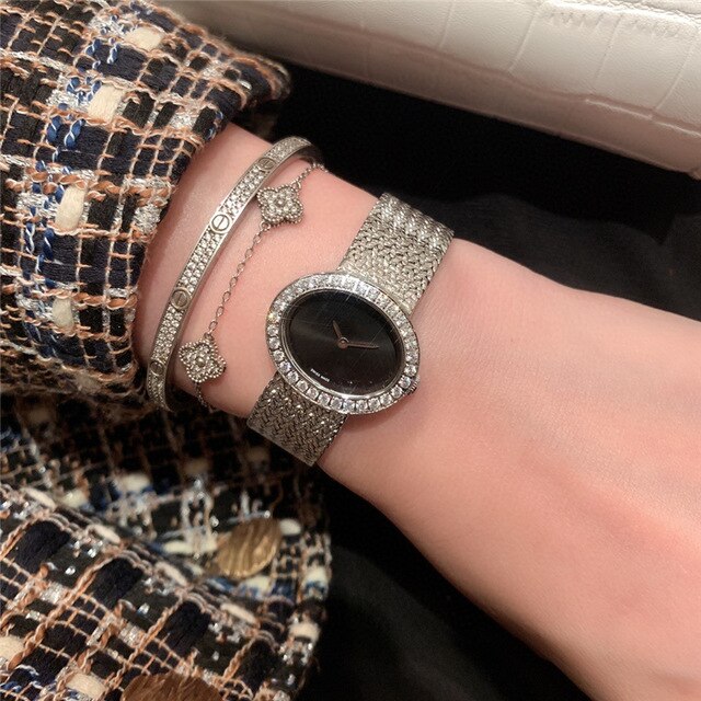 brand P woman quartz watch stainless steel watch with gems oval dial palte luxury atmosphere best gift for female