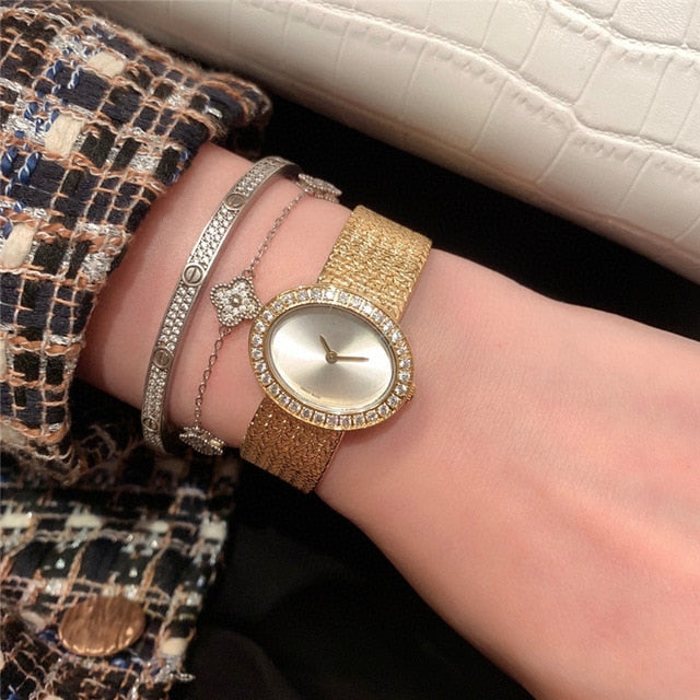 brand P woman quartz watch stainless steel watch with gems oval dial palte luxury atmosphere best gift for female