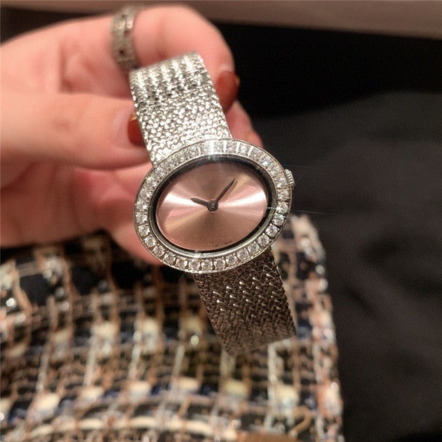 brand P woman quartz watch stainless steel watch with gems oval dial palte luxury atmosphere best gift for female