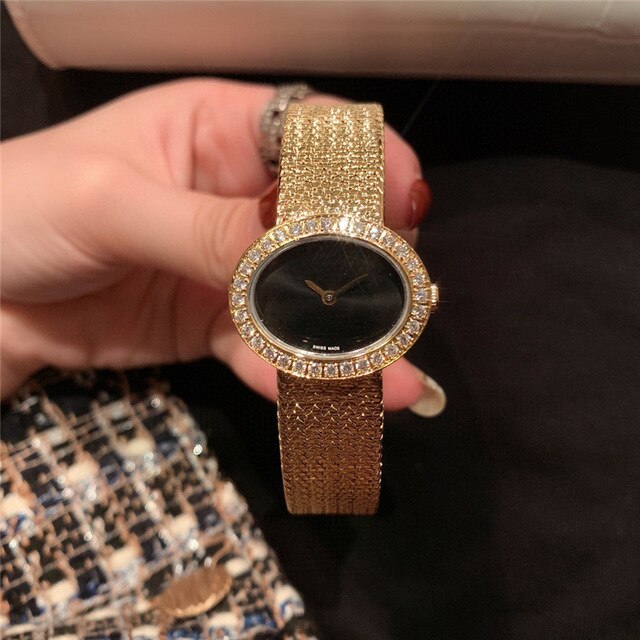 brand P woman quartz watch stainless steel watch with gems oval dial palte luxury atmosphere best gift for female