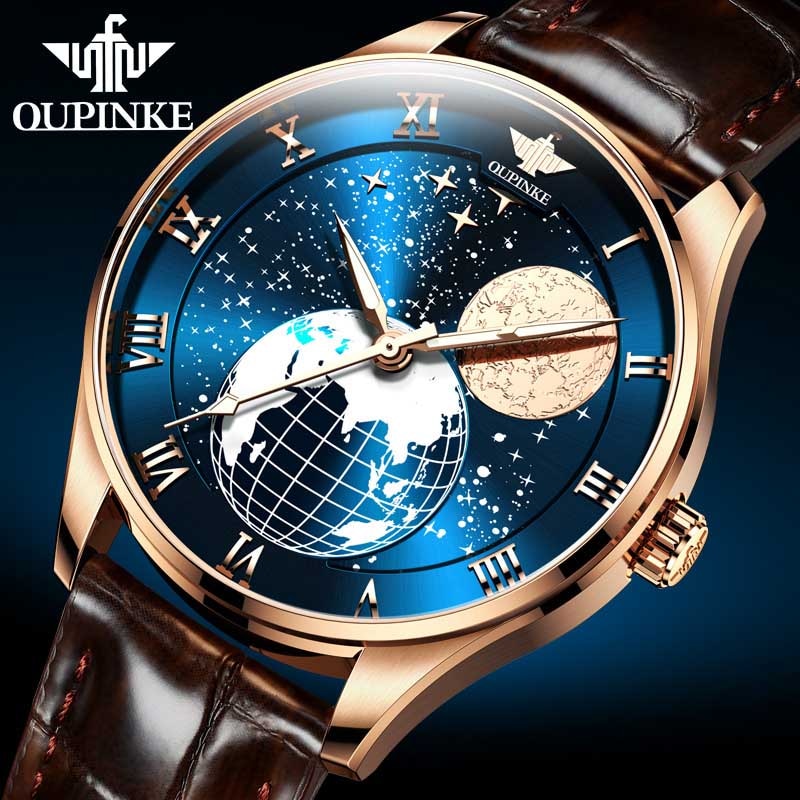 Moon Phase watch Men Mechanical wristwatches Automatic OUPINKE Classic Luxury Waterproof Sapphire watches Relogio Masculino