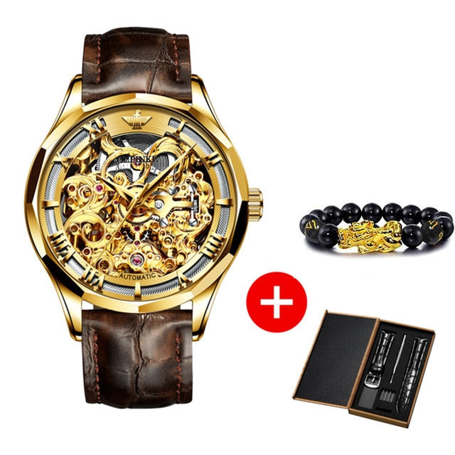 OUPINKE Top Brand Luxury Men Automatic Mechanical Watch Skeleton Tungsten Steel Waterproof Self-Wind Sapphire Glass Wristwatch