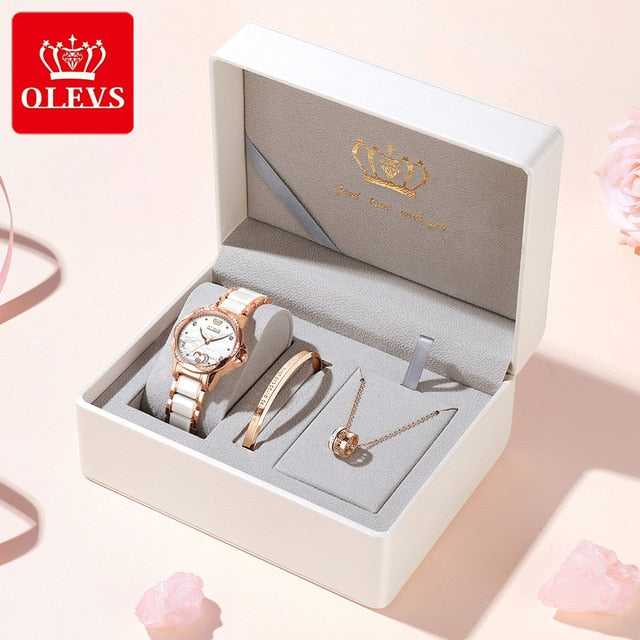 OLEVS Women watch Set Waterproof Automatic Mechanical watch Female Ceramic watch Gift for Women Wristwatches