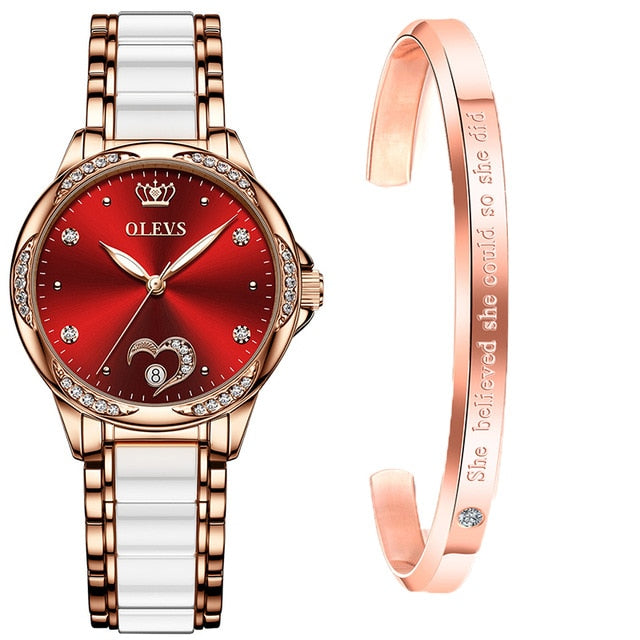OLEVS Women watch Set Waterproof Automatic Mechanical watch Female Ceramic watch Gift for Women Wristwatches