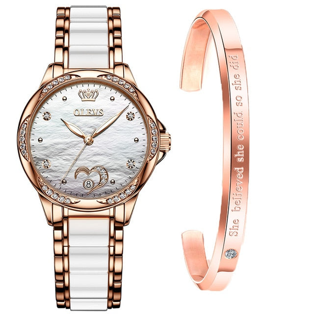 OLEVS Women watch Set Waterproof Automatic Mechanical watch Female Ceramic watch Gift for Women Wristwatches