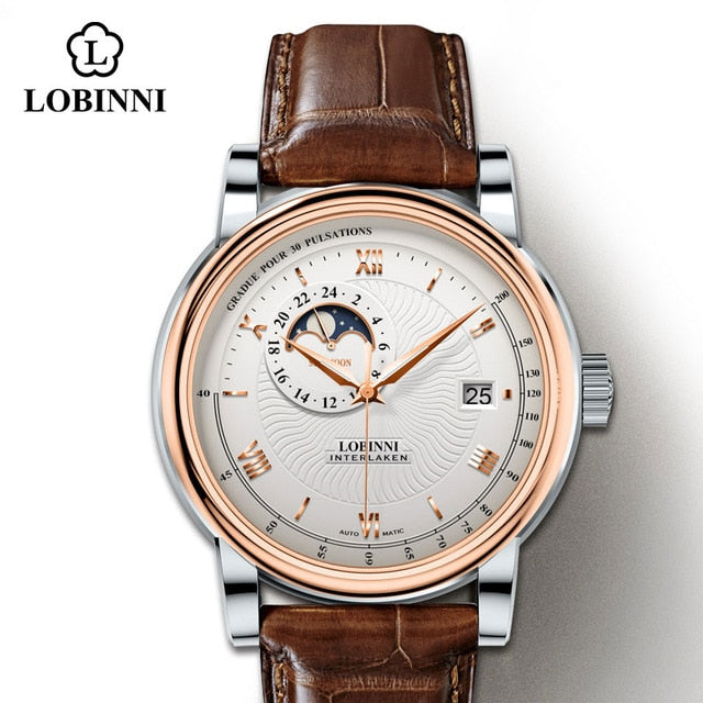 LOBINNI  Japan Movement Mechanical Watch Men Automatic Male Wristwatch Waterproof Moon Phase Men Watch Luxury Brand 5010