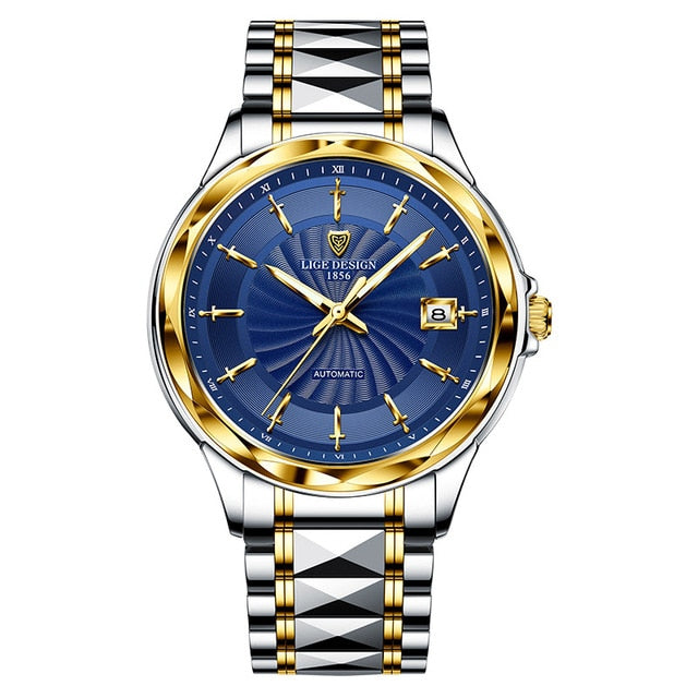 LIGE Mens Automatic Mechanical Watches Luxury Brand Business Tungsten Steel Waterproof WristWatch Men Fashion Clock reloj hombre