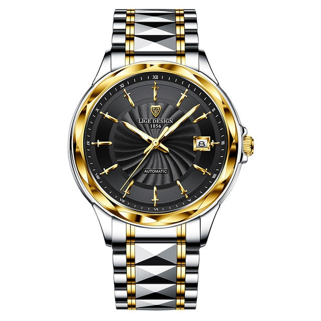 LIGE Mens Automatic Mechanical Watches Luxury Brand Business Tungsten Steel Waterproof WristWatch Men Fashion Clock reloj hombre