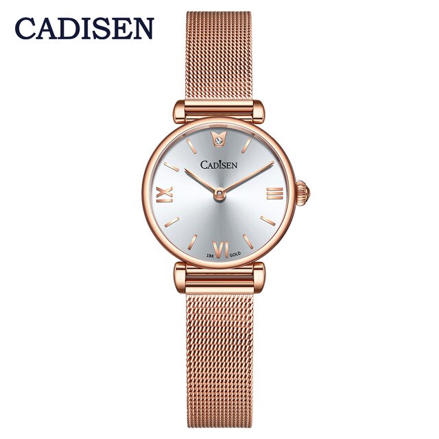 CADISEN 18K GOLD Woman Watch Luxury Brand Stainless steel Mesh Belt Wristwatch 30M Waterproof Gold Quartz Watch relogio feminino