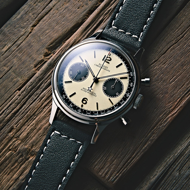 Chronograph Mechanical Watch ST1901 Original Movement Sapphire 5 ATM Waterproof Swan-neck regulator Gooseneck watch men Pilot