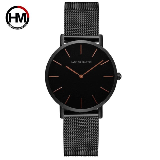 36mm Full Black Japan Quartz Movement High Quality Top Brand Luxury Women Wrist Watch Stainless Steel Waterproof Ladies Watches