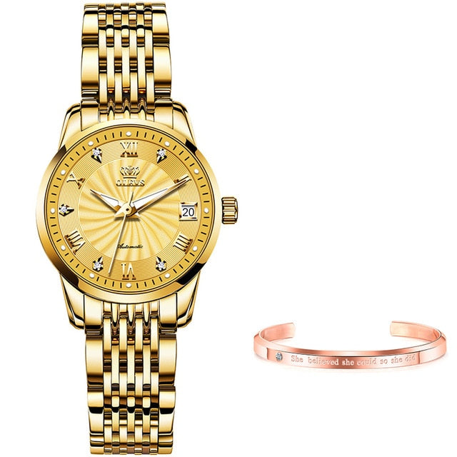 OLEVS Women Watches Mechanical Watch Luxury Bracelet Wrist Wristwatch Elegant Ladies Automatic Clock Watch Relogio Feminino 6630