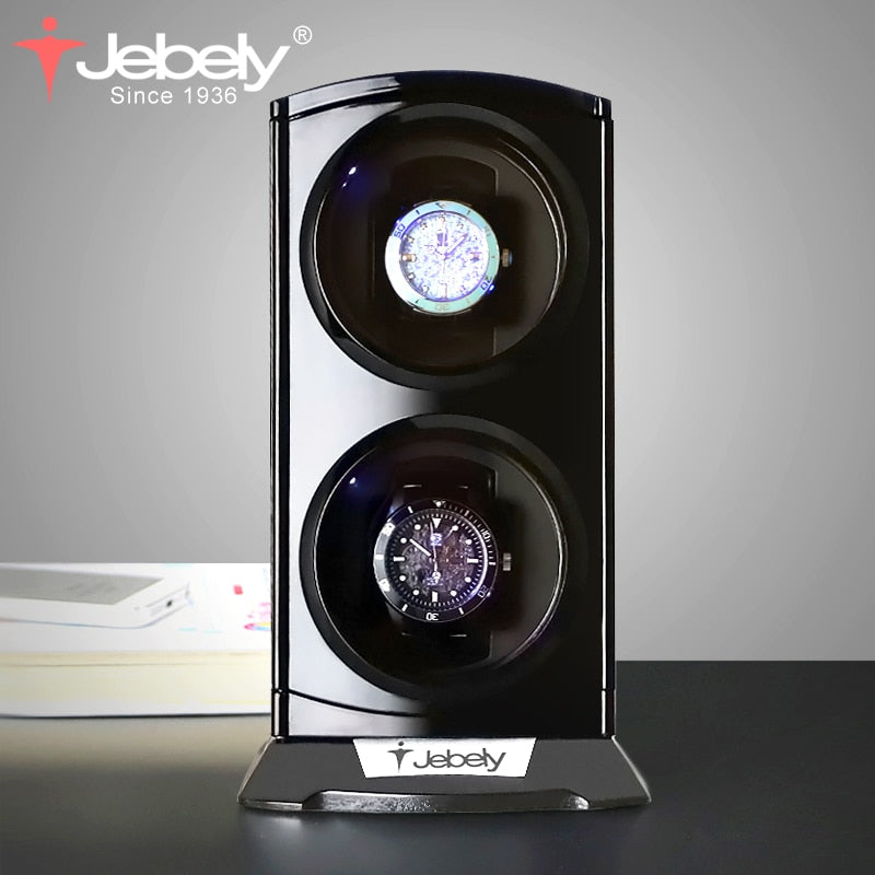 Jebely New Arrival Black Double Watch Winder for Automatic Watches Watches Box Jewelry Watch Display Collector Storage With LED