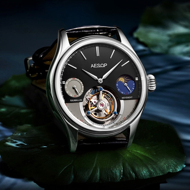AESOP New Men's Watches Real Mechanical Tourbillon Watch for Men Wristwatch Man Skeleton Male Clock Sapphire Watch reloj hombre