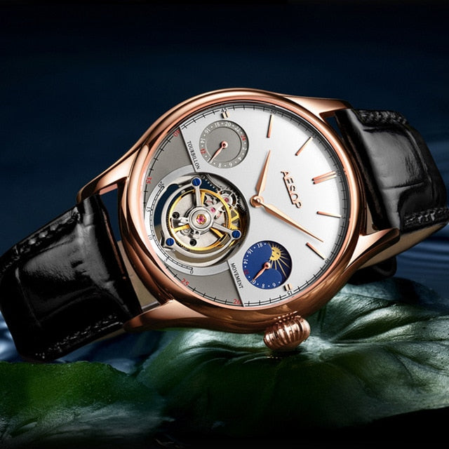 AESOP New Men's Watches Real Mechanical Tourbillon Watch for Men Wristwatch Man Skeleton Male Clock Sapphire Watch reloj hombre