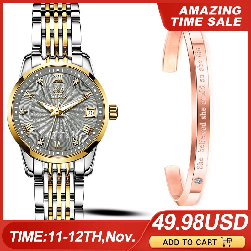 OLEVS Women Watches Mechanical Watch Luxury Bracelet Wrist Wristwatch Elegant Ladies Automatic Clock Watch Relogio Feminino 6630