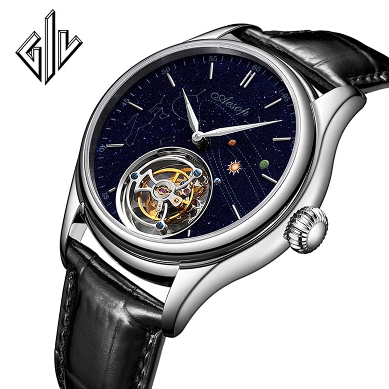 Men's Tourbillon Movement Watches Goldstone Dial Sapphire Tourbillon Hand Wind Mechanical Man Watch Business Top Brand Clock
