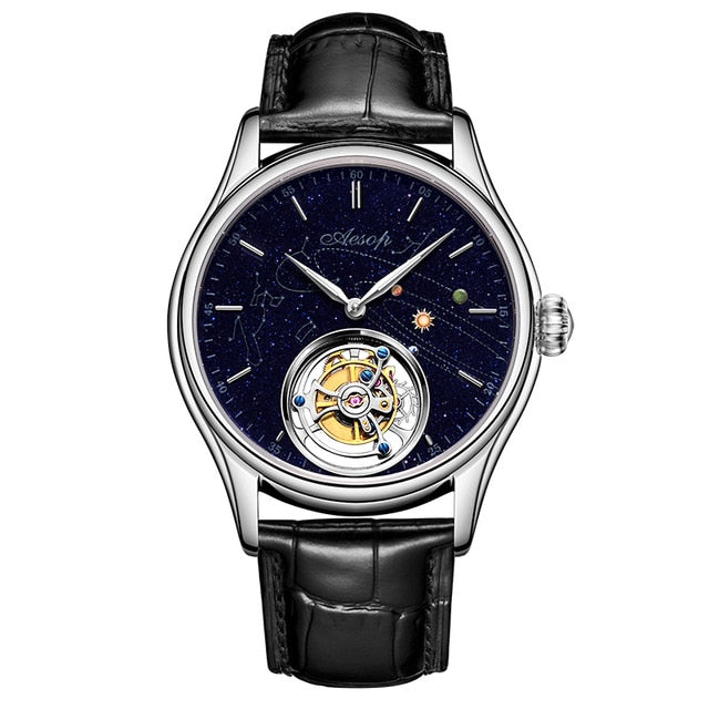 Men's Tourbillon Movement Watches Goldstone Dial Sapphire Tourbillon Hand Wind Mechanical Man Watch Business Top Brand Clock