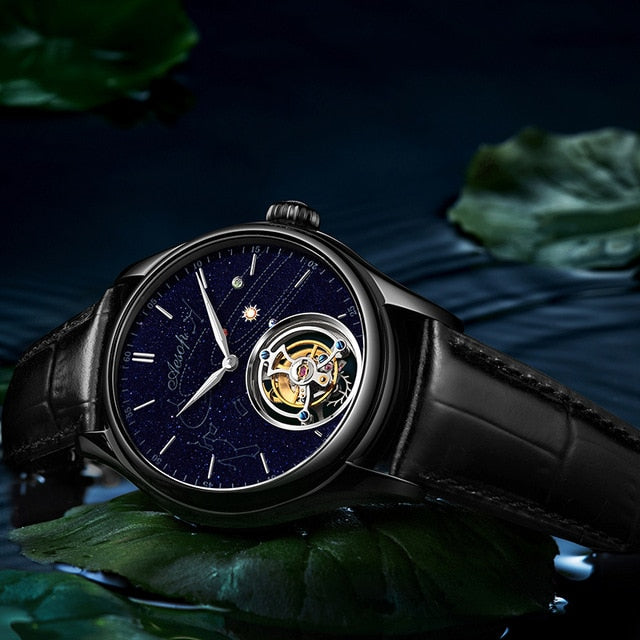 Men's Tourbillon Movement Watches Goldstone Dial Sapphire Tourbillon Hand Wind Mechanical Man Watch Business Top Brand Clock