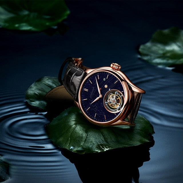 Men's Tourbillon Movement Watches Goldstone Dial Sapphire Tourbillon Hand Wind Mechanical Man Watch Business Top Brand Clock