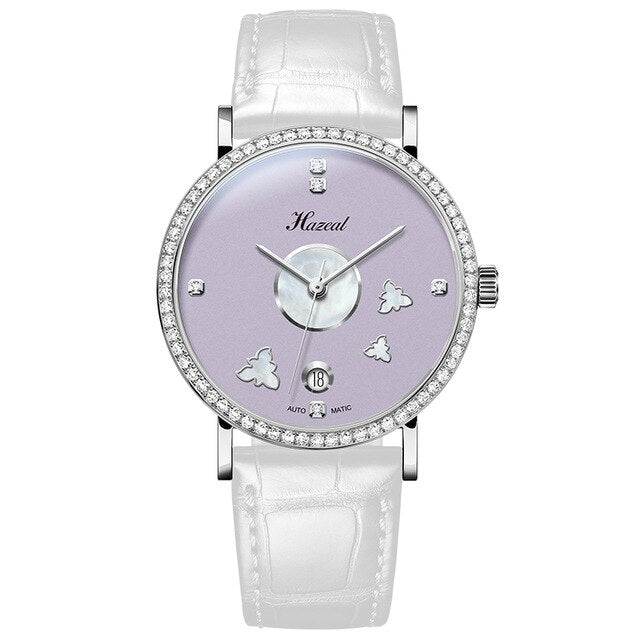 2020 Fashion Women Watch Diamond Waterproof Automatic Mechanical Ladies Watches With Red Leather Seagull Movement Gift