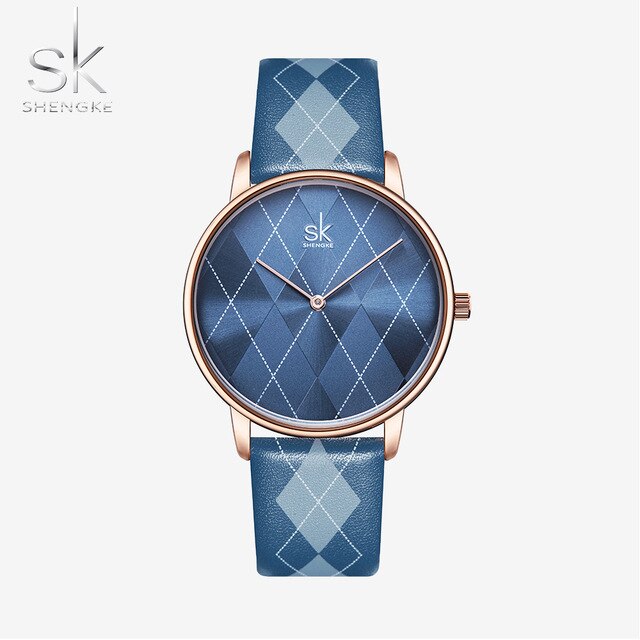 Shengke Women Watch Plaid Leather Girl Wristwatch Lady Clock Brand Wristwatches Clock Montres Femme Reloj Mujer