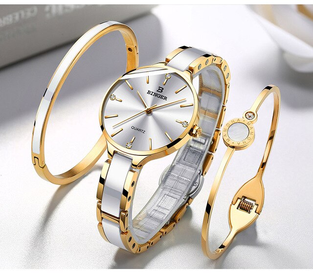 BINGER Women Luxury Rhinestone Ceramic and steel Quartz Watches Ladies Fashiond Watch Japanese Quartz Movement Relogio 2019 NEW